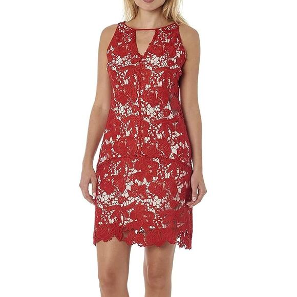Sam Edelman Red Lace Keyhole Sleeveless Dress Women's 6 or 8 - Picture 1 of 6